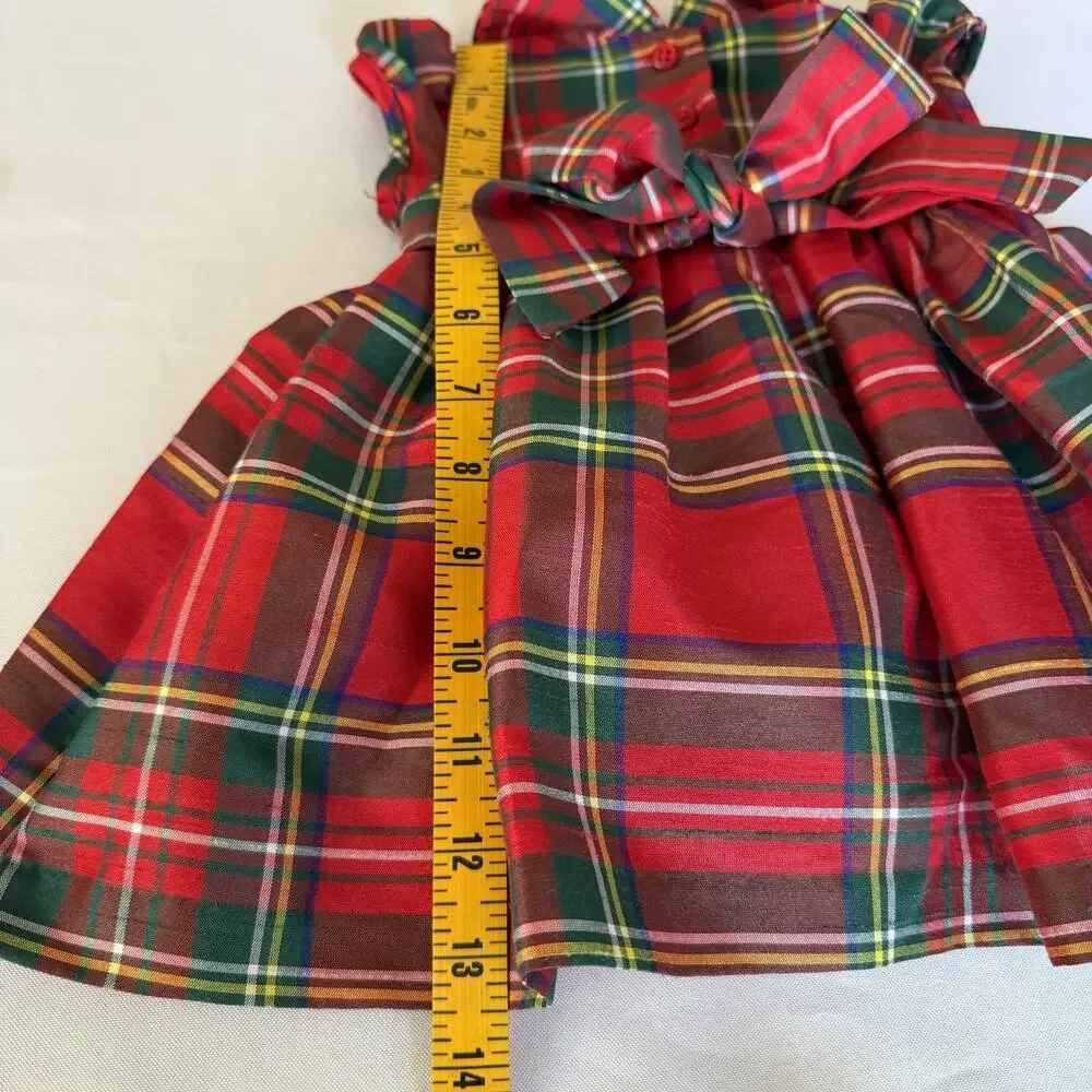 Laura Ashley Infant Holiday Dress 0-3 Months Red & Green Plaid Front Smocking